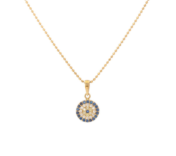 18K Yellow Gold Blue Evil Eye Cubic Necklace