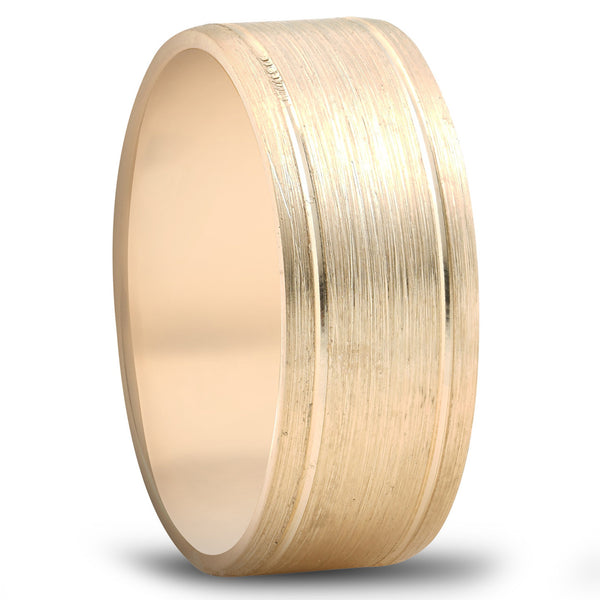 14K Yellow Gold 8mm Brushed Grooved Wedding Band