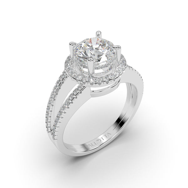 18K T-Tone Four Prong Round Stone Engagement Ring