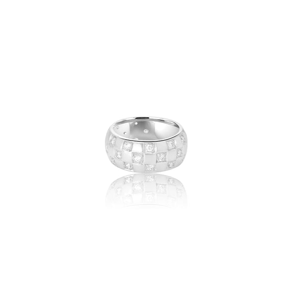 18K White Gold Elena Checkered Cubic Ring