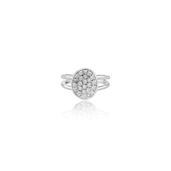 18K White Gold  Lia Oval Cubic Pave' Ring