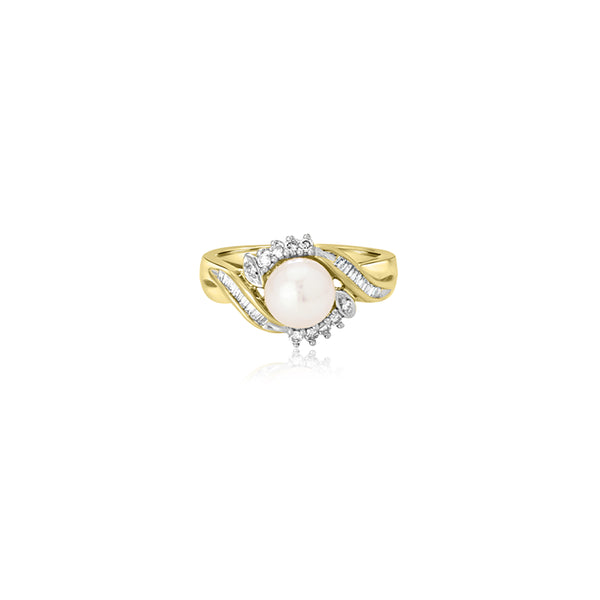 14K Yellow Gold Grazia Pearl Diamond Ring