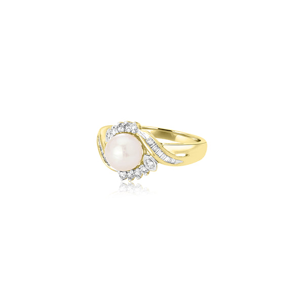 14K Yellow Gold Grazia Pearl Diamond Ring