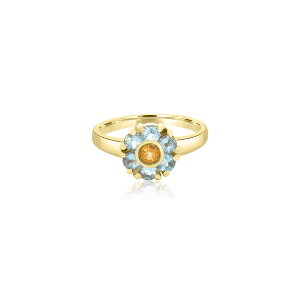 18K Yellow Gold Luna Aqua & Yellow Ring