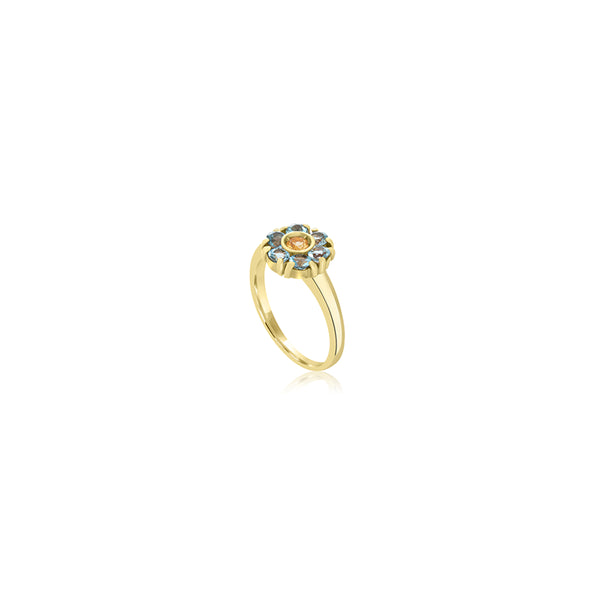 18K Yellow Gold Luna Aqua & Yellow Ring