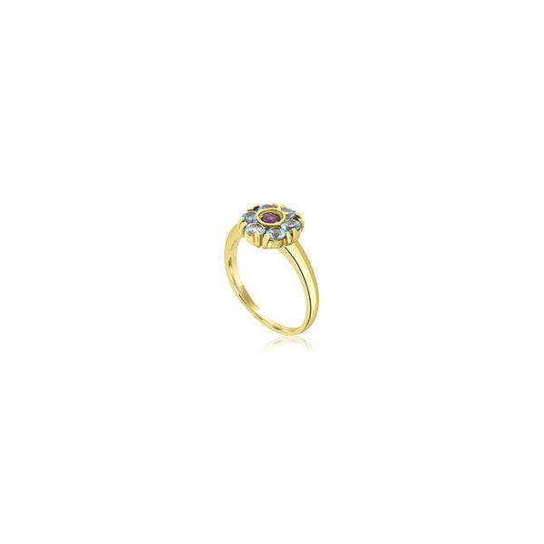 18K Yellow Gold Isla aqua & Amethyst Ring