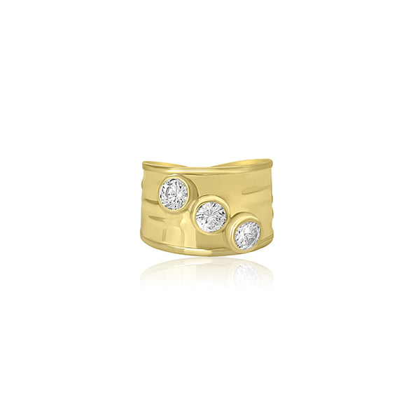 10K Yellow Gold Kimberly Wide Triple stone Ring