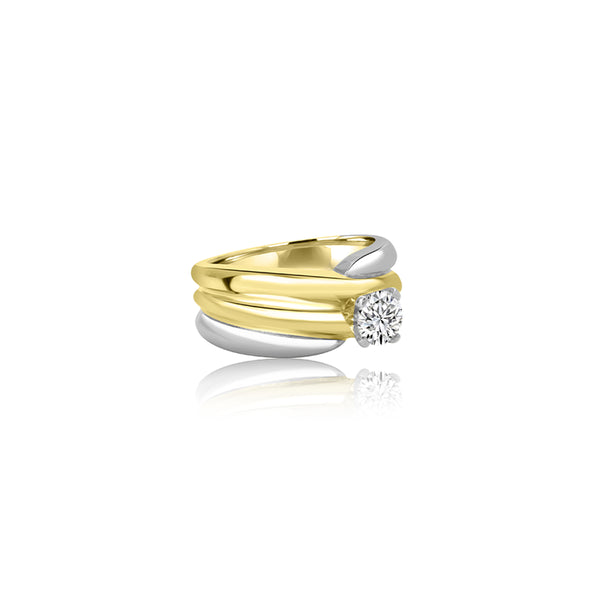 18K T-Tone Four Prong Cubic Ring