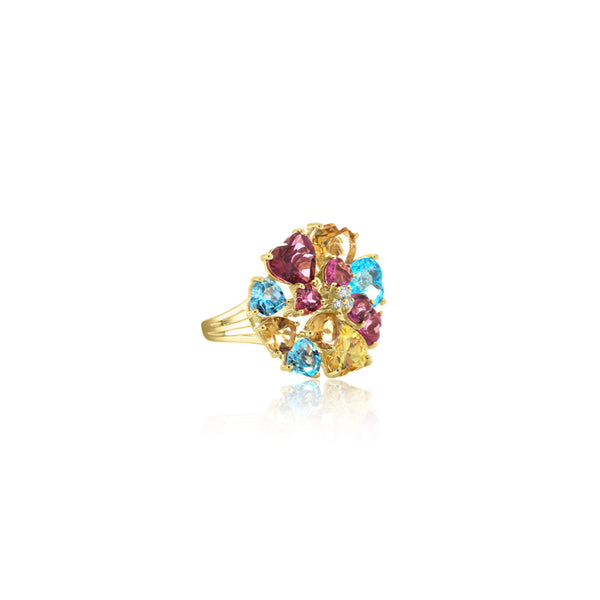 14K Yellow Gold Multi Colour Heart Shape Ring