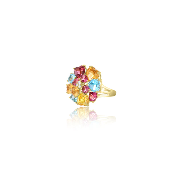 14K Yellow Gold Multi Colour Heart Shape Ring