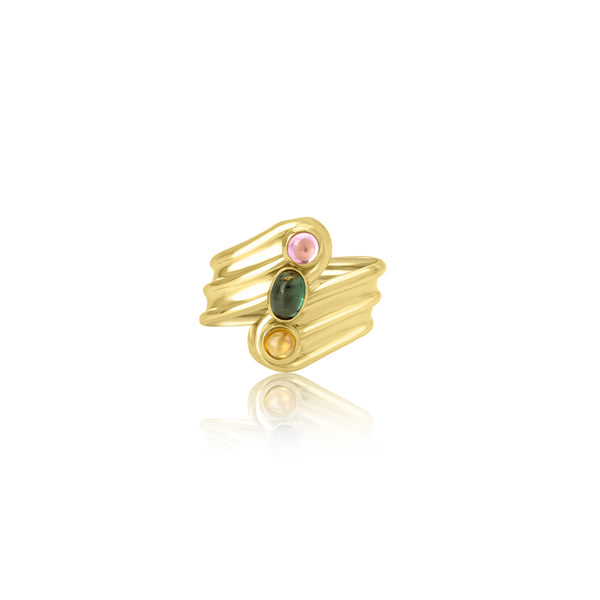 18K Yellow Gold Triple Stone Ring