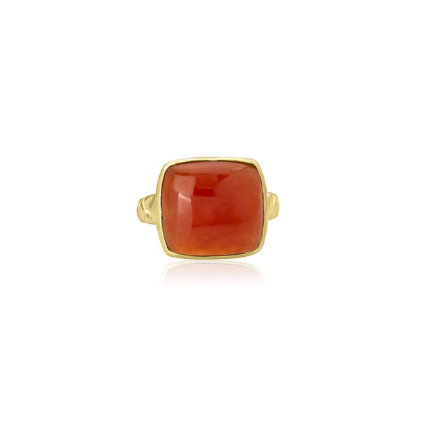 14K Yellow Gold  Square Orange Stone