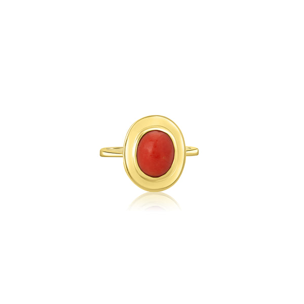 18K Yellow Gold Brittney Oval Red Ring
