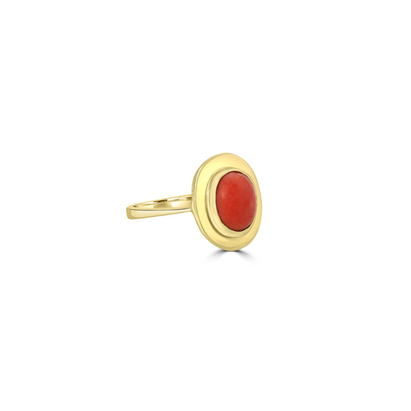 18K Yellow Gold Brittney Oval Red Ring