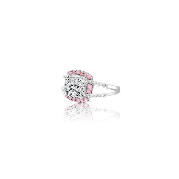 18K White Gold Split Shank Clear Pink Ring