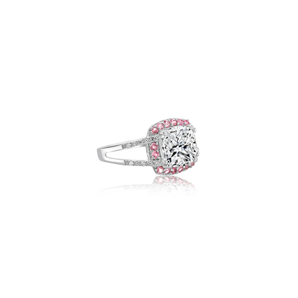 18K White Gold Split Shank Clear Pink Ring