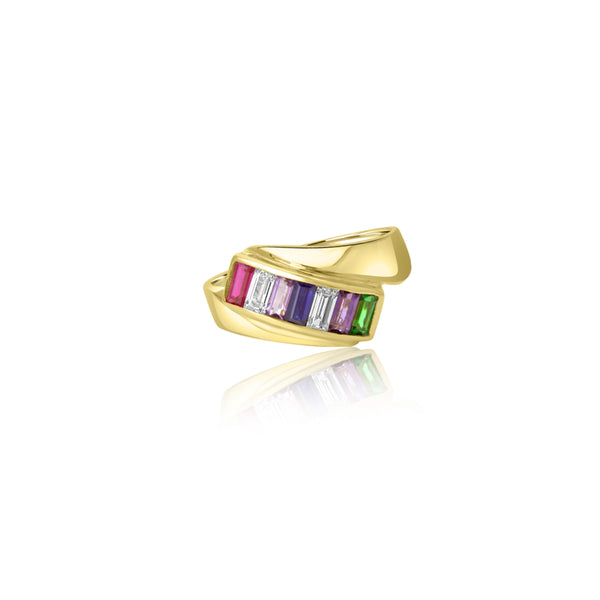 18K Yellow Gold Baguette Family Ring