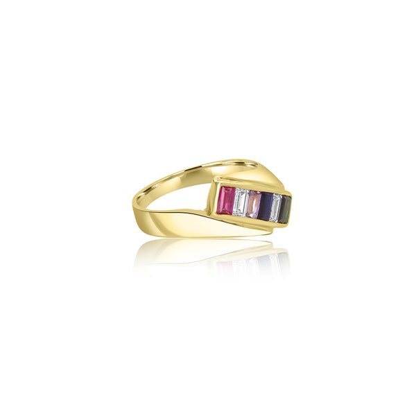 18K Yellow Gold Baguette Family Ring