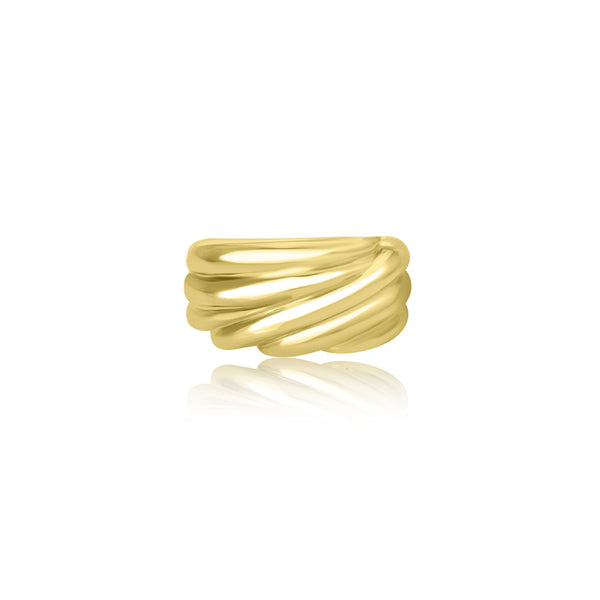 18K Yellow Gold Wide Grooved Gold Ring