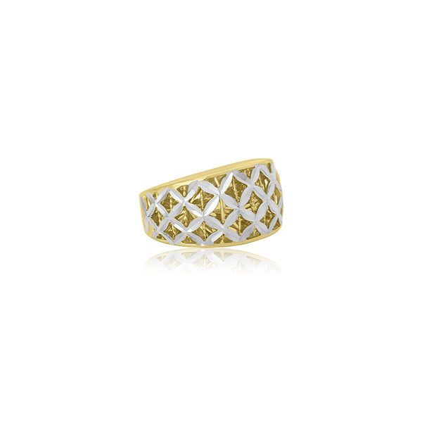 14K T-Tone Diamond Cut Hollow Dome Ring