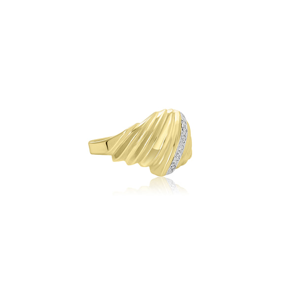 14K Yellow Gold (0.10 Ct. Tw.) Grooved Diamond Dome Ring