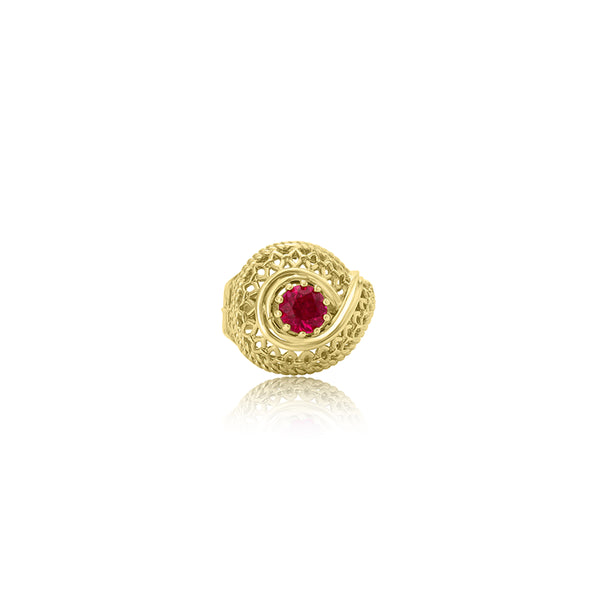 18K Yellow Gold Filogree Garnet Ring