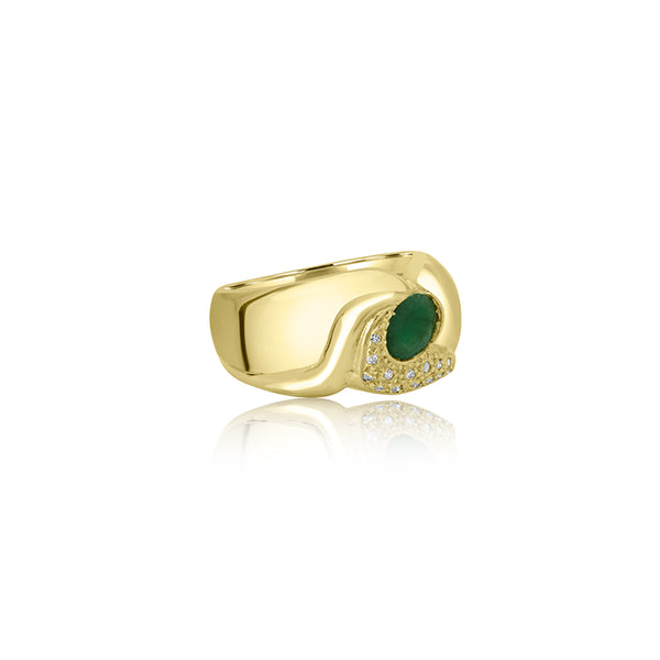 18K Yellow Gold (0.15 Ct. Tw.) Oval Emerald Ring