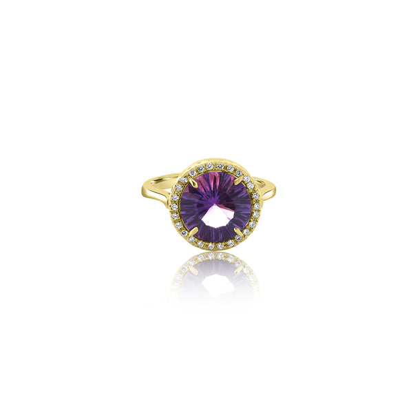 18K Yellow Gold Round Amethyst Ring