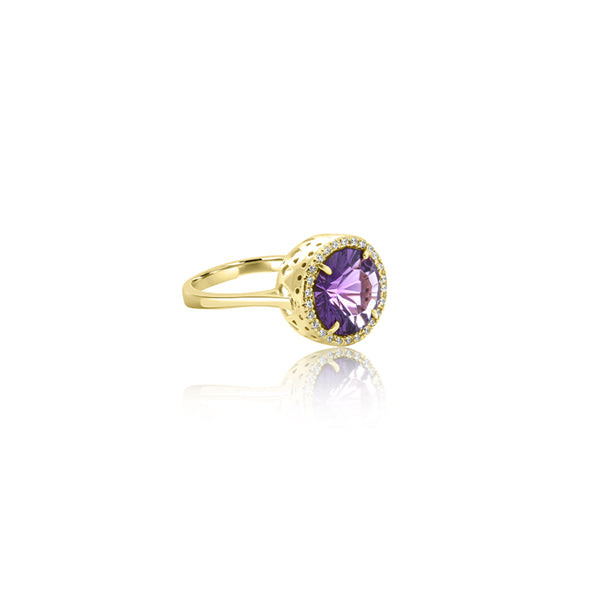 18K Yellow Gold Round Amethyst Ring