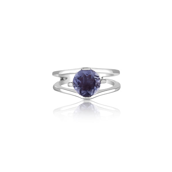 18K White Gold Amethyst Split Four Ring