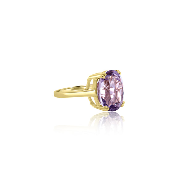 14K Yellow Gold Large Oval Amethyst Ring