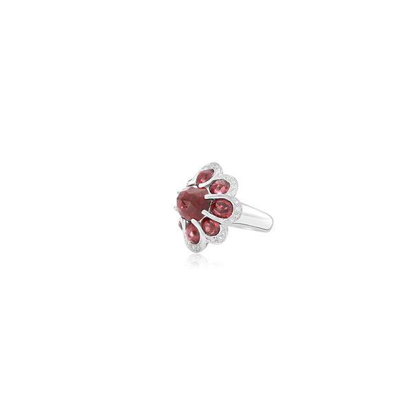 18K White Gold Oval & Brilliant Garnet Ring