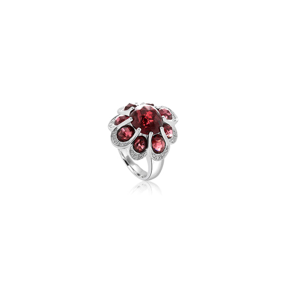 18K White Gold Oval & Brilliant Garnet Ring