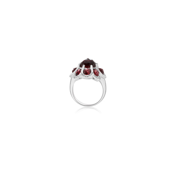 18K White Gold Oval & Brilliant Garnet Ring