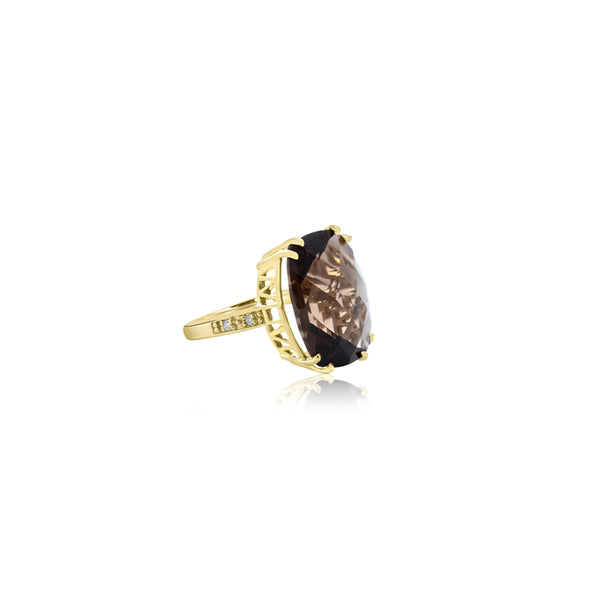 14K Yellow Gold Smoky Topaz Oval Ring