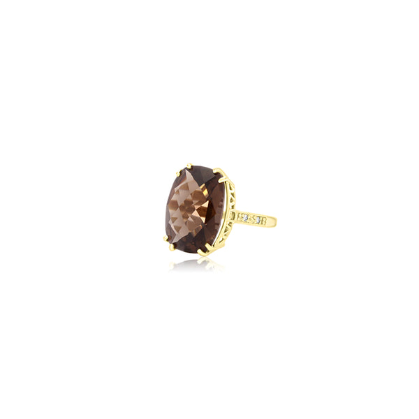 14K Yellow Gold Smoky Topaz Oval Ring