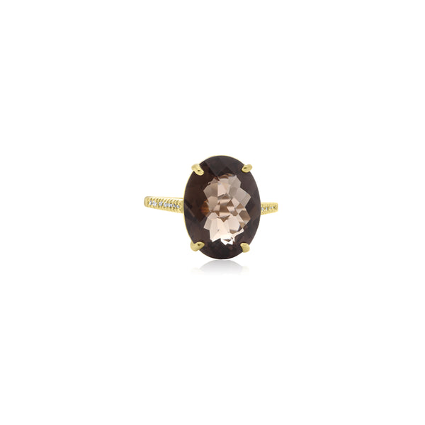 14K Yellow Gold Oval Smoky Topaz Ring