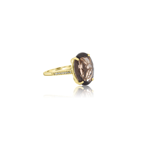 14K Yellow Gold Oval Smoky Topaz Ring