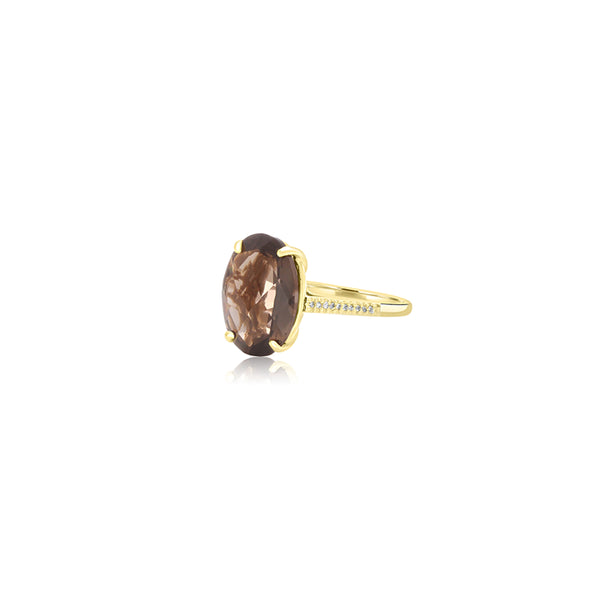 14K Yellow Gold Oval Smoky Topaz Ring