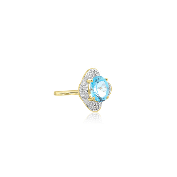 10K T-Tone Aqua & Diamonds (0.04 Tw. Ct.) Ring