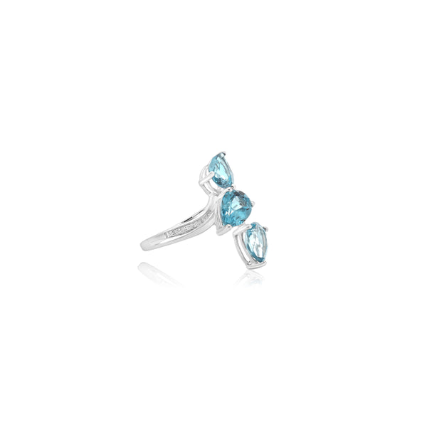 14K White Gold Triple Pear Blue Topaz Ring