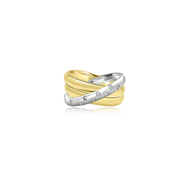 18K T-Tone (0.12 Ct. Tw.) Criss Cross Band Ring