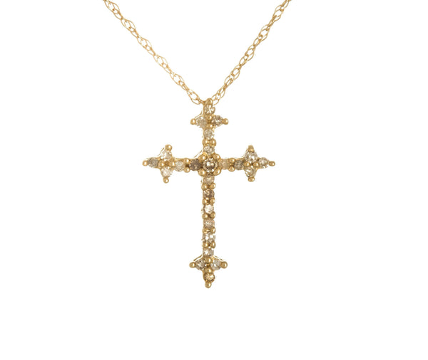 14K Yellow Gold (0.20 Ct. Tw.) Diamond Cross Necklace