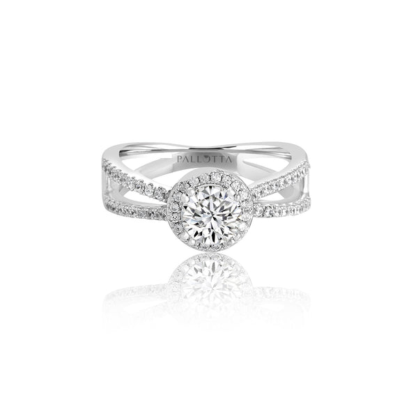 14K White Gold Round Split Shank Halo Engagement Ring