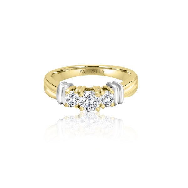 18K T-Tone Three Stone Ring Engagement Ring