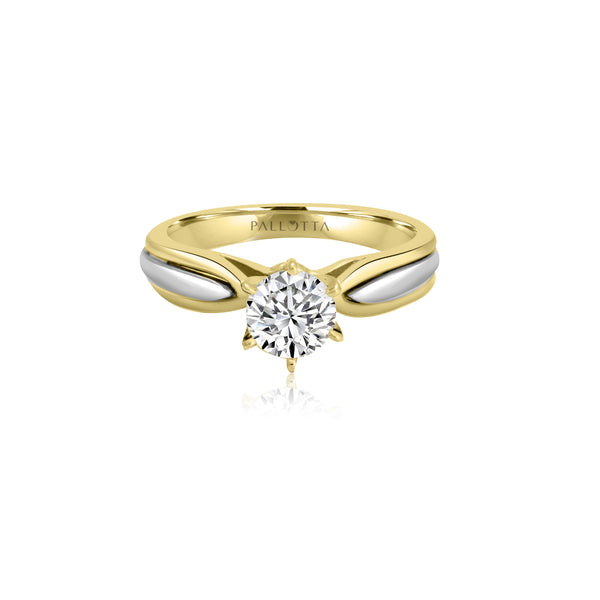 18K T-Tone Six Prong Round Solitaire Engagement Ring