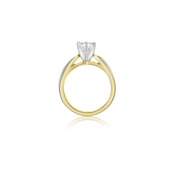 18K T-Tone Six Prong Round Solitaire Engagement Ring