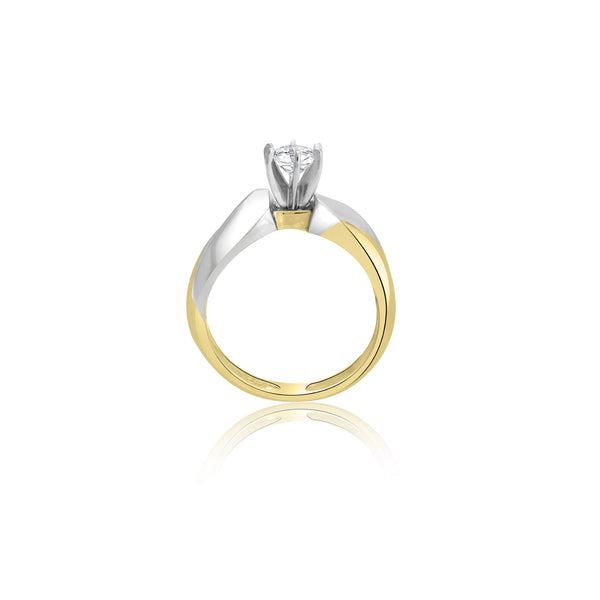 18K T-Tone Four Prong Round Solitaire Engagement Ring