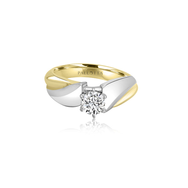 18K T-Tone Four Prong Round Solitaire Engagement Ring