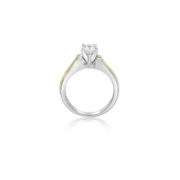 18K T-Tone Four Prong Round Solitaire Engagement Ring